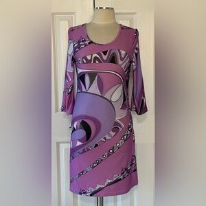 White Mark Purple Abstract Print Dress Large